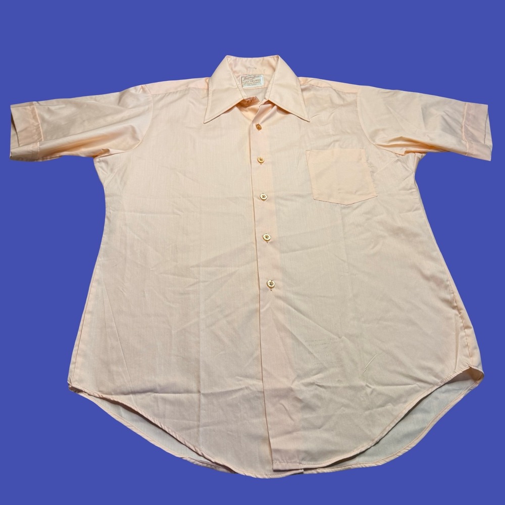 Vintage Van Heusen Bradley Hampshire House Shirt 15 1/2 Peach Short Sleeve